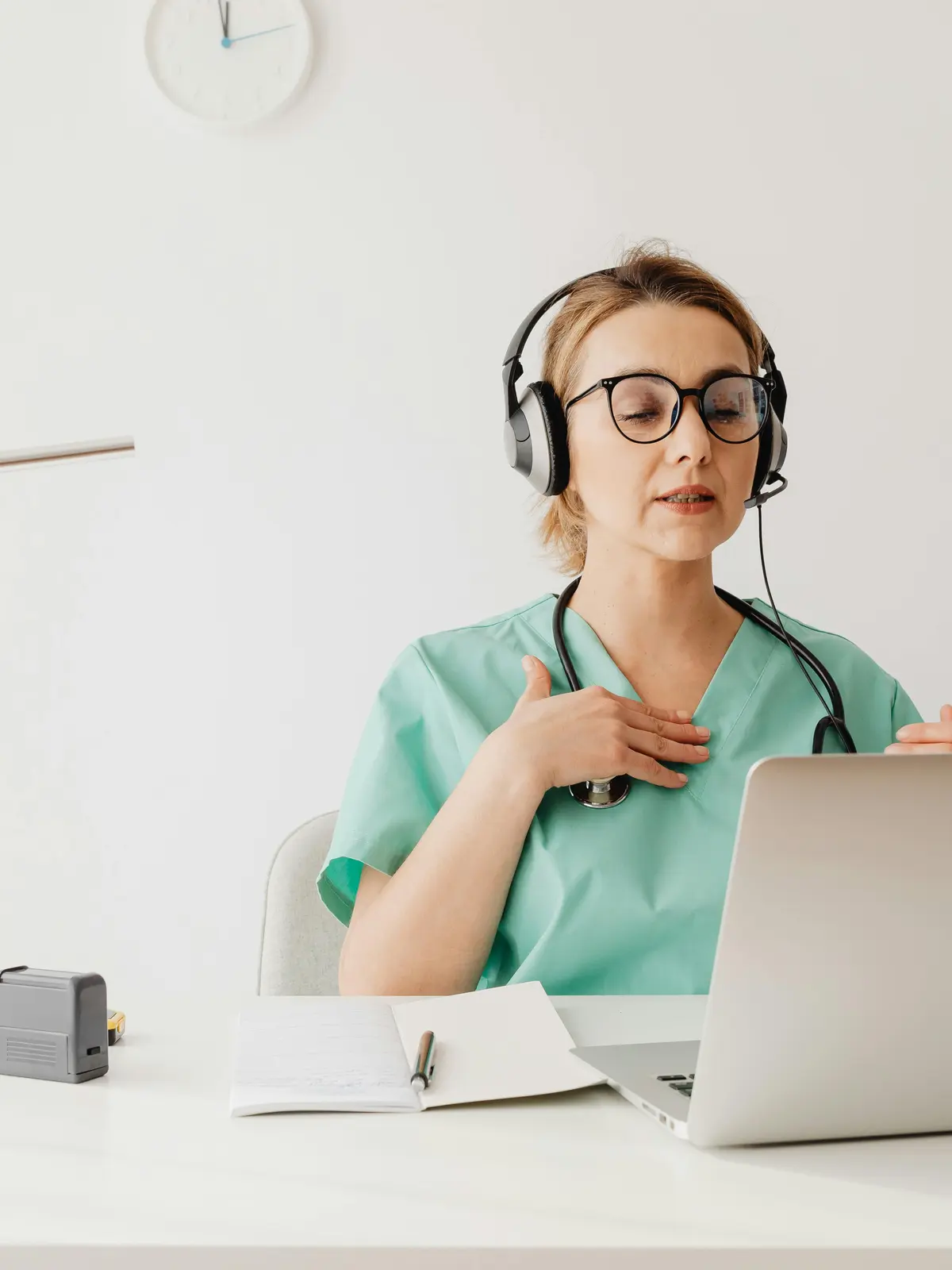 Healthcare professional showcasing device to patient